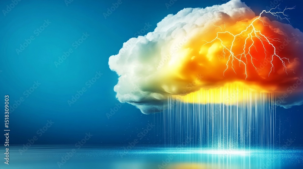 Aufkleber stormy cloud data transfer - abstract of a stormy cloud with lightning bolts and rain, symbolizing d