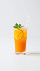 Fototapeta premium Tropical Summer Cocktail with Orange and Mint on White Background