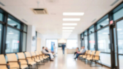 Blurred waiting room for patients with doctor appointment in modern health clinic in private practice hospital.