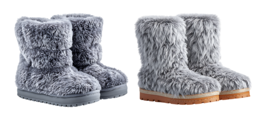 Cozy gray fluffy winter boots. Perfect for cold weather.
