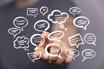 Abstract image depicting communication, social media, and online interaction.