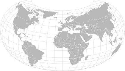 World vector map with country boundaries and graticules (Africa–Europe centered view, 20 degrees north offset, Armadillo projection, PPT-compatible & fully editable)