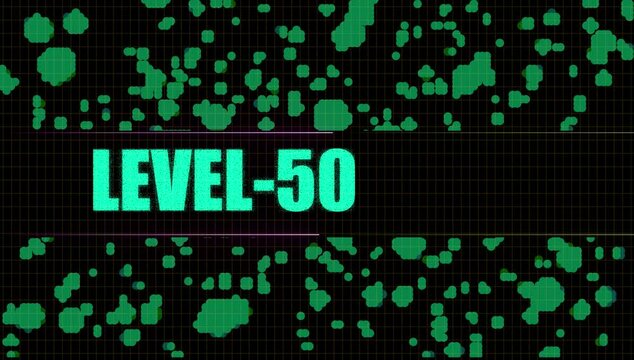 Text Level-50 animation. text level with cc ball action effect on black background.