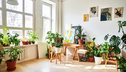 Fototapeta premium 植物がいっぱいのアートスタジオ