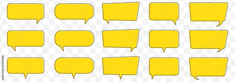 Poster set of yellow comment speech bubble on transparent background. chat message speech bubble on transpa