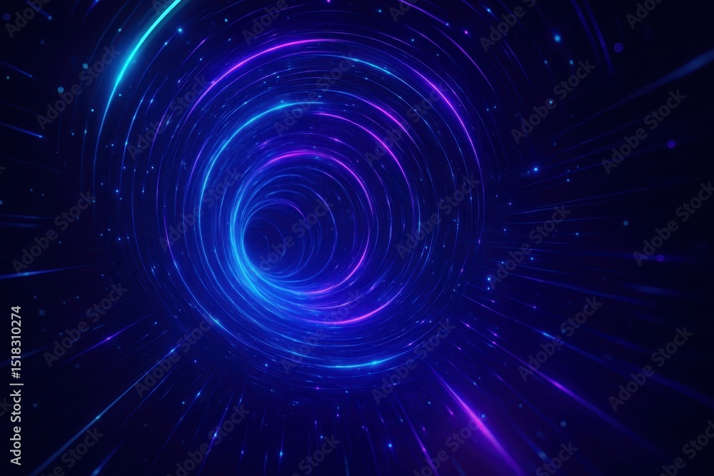Poster cosmic wormhole abstract futuristic technology background with swirling spirals of blue and purple n