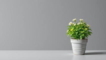 White Potted Daisies on Grey Background Minimalist Home Decor