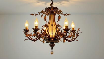 Elegant Antique Style Chandelier with Leaf Details and Warm Lighting