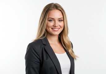 Obraz premium Portrait of a smiling woman with blonde hair wearing a blazer and white top