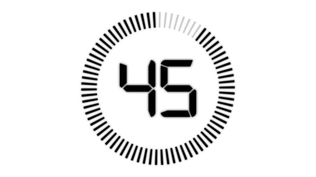 Minimal countdown timer animation from 45 to 0 seconds. Round circle 45 seconds countdown, Modern flat design with animation. High quality 4K video.