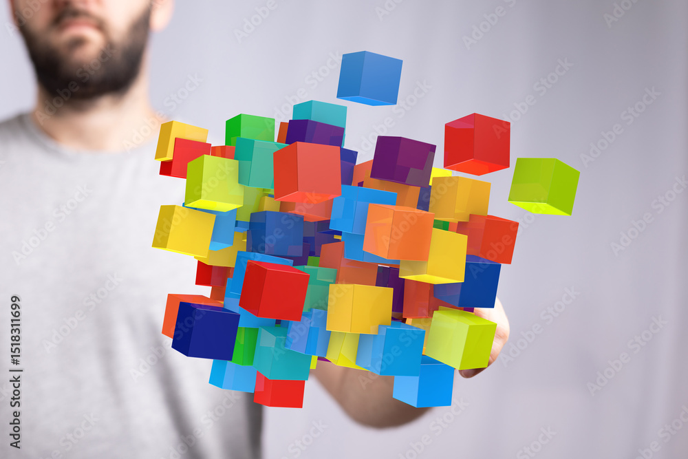 Aufkleber abstract image of colorful cubes representing data, technology, innovation, and creativity.