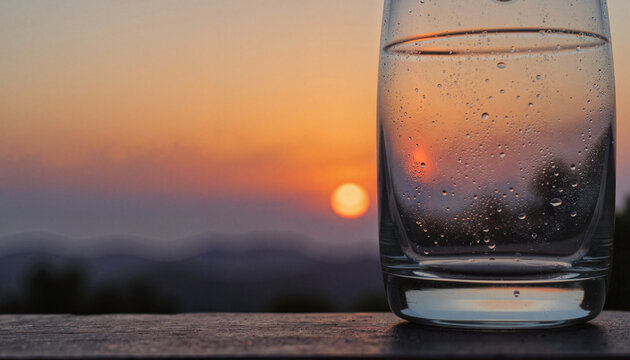 Dusty glass reflecting sunset hues at evening, serene tranquility