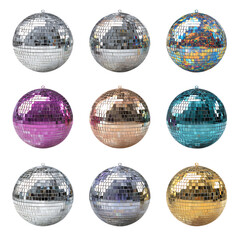 Vintage disco mirror ball collection set png