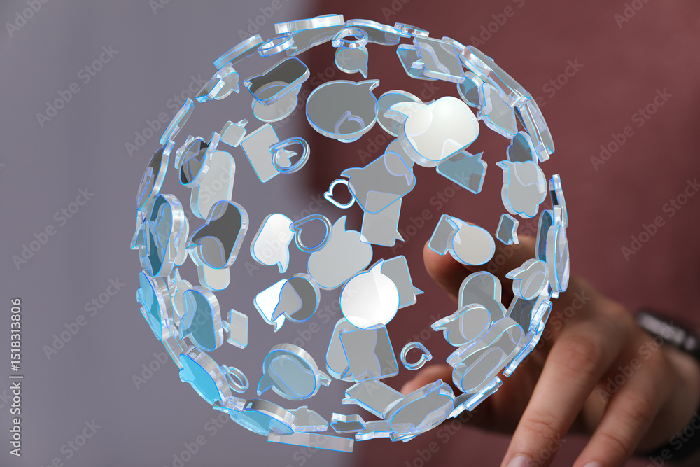 Aufkleber abstract image of a sphere made of speech bubbles, representing global communication and networking.