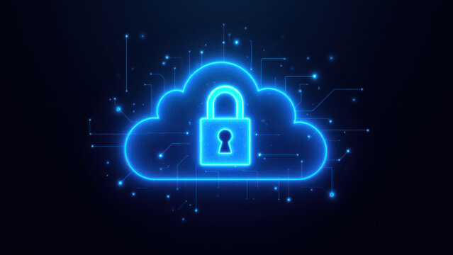 An artistic representation of cloud computing with a focus on data protection and security.