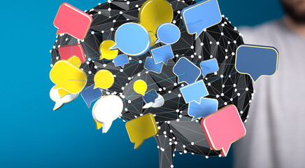 Conceptual image of interconnected thoughts and communication network. Ideal for technology, AI, and social media.