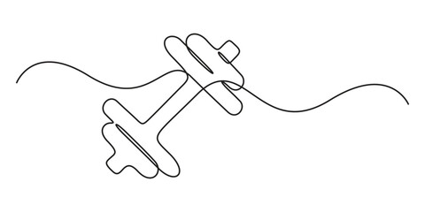 Continuous line drawing of Dumbbell - Barbell gym equipment drawing of dumbbell in continuous one line style. Sport equipment in simple linear style vector illustration