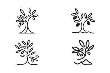 Minimalist Olive Tree Logo Set Elegant Natural Tree Icon Collection