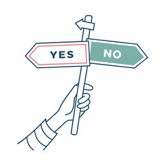 hand holding yes no sign illustration on white background