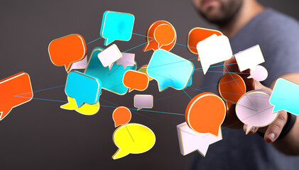 Abstract image of interconnected speech bubbles, symbolizing global communication and networking.