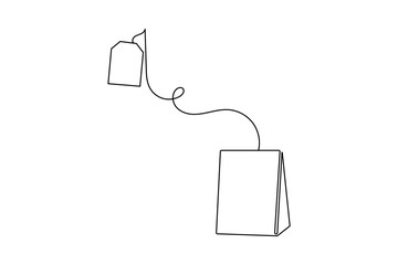 Naklejka premium Tea bag continuous one line drawing and minimalist style 