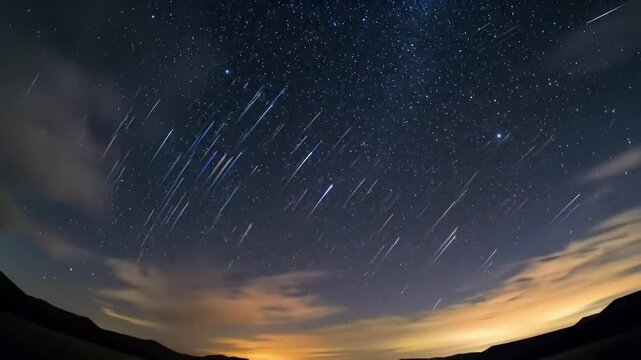 Time-lapse of night sky filled with meteor shower 