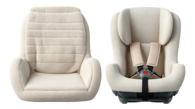 Soft isolated baby car seat on transparent background with cozy fabric texture