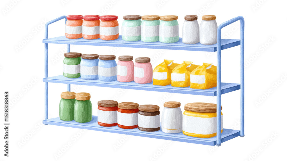 Poster isolated jars shelf with transparent background showing various food containers neat arrangement