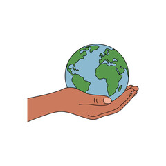 Holding the World: A person's hand tenderly cradles a miniature representation of Earth, symbolizing global responsibility, unity, and environmental consciousness.