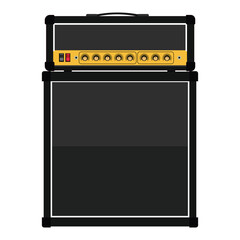 Realistic classic guitar amplifier head and cabinet, vector illustration