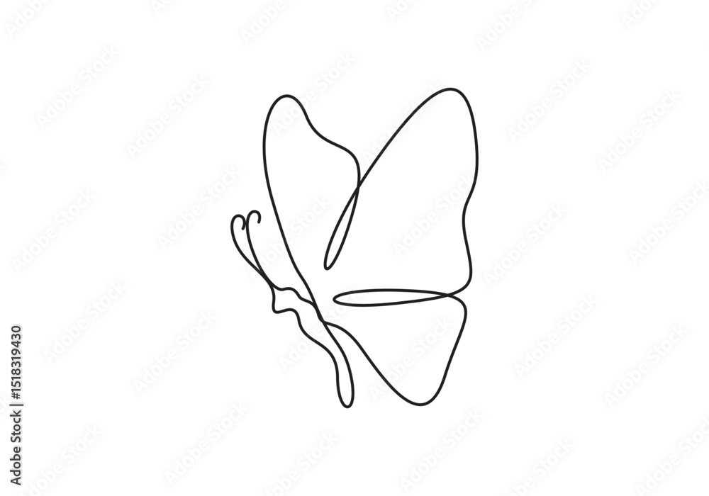 Poster continuous single line art butterfly. one line drawing and simple outline butterfly vector illustrat