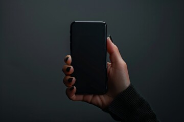 Hand of a Girl Holds a Mobile Phone with a Black Screen Empty Space for Promotional Message