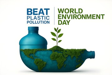 #BeatPlasticPollution, World Environment day concept 2025 3d tree background.