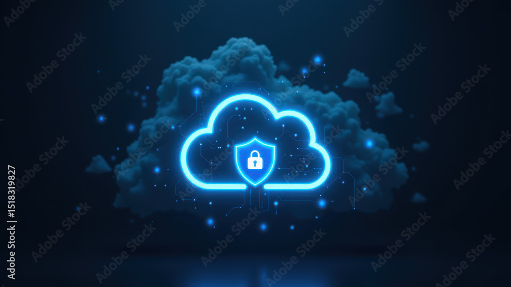 Poster secure cloud with lock symbol, representing data protection and privacy on the internet.