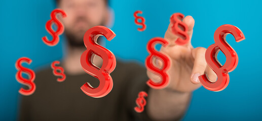 Abstract image of a person interacting with floating paragraph symbols.  Ideal for legal, law, or...