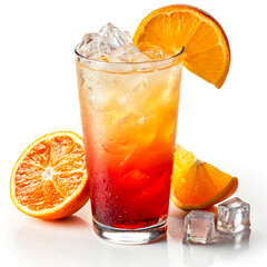 Refreshing Aperol Spritz Cocktail with Orange Slices and Ice Cubes isolated on white background