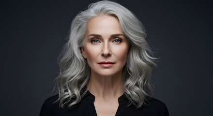 Elegant Mature Woman with Silver Wavy Hair
