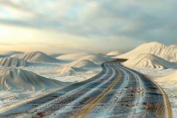 High Detail Picture of the Waving Road in the Desert, 3D Renderinghigh Detail, 8K