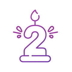 Obraz premium Age 2 Number Candle Icon for Second Birthday Cake Topper