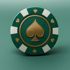 Green and Gold Poker Chip with Spade Symbol