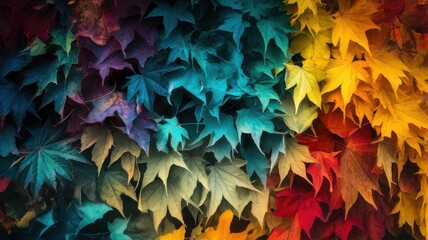 Abstract vibrant autumn canopy, colorful leaves texture for seasonal design