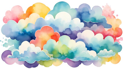 Fototapeta premium Colorful watercolor clouds in various shapes and pastel tones 