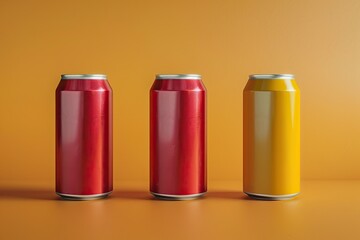 Premium Quality Picture of Mockup of Three Drink Cans Composition