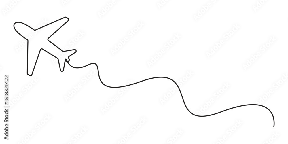 Aufkleber continuous one line drawing of airplane vector with transparent background vector illustration