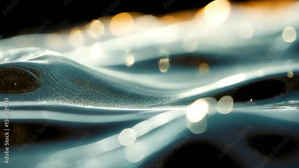 Aufkleber futuristic glowing data stream visualization with white and gold particles over a dark wave-like bac