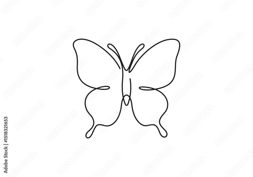 Poster continuous single line art butterfly. one line drawing and simple outline butterfly vector illustrat