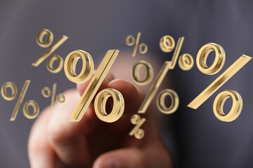 High-quality stock photo of 3D golden percentage symbols. Ideal for finance, business, and sales.
