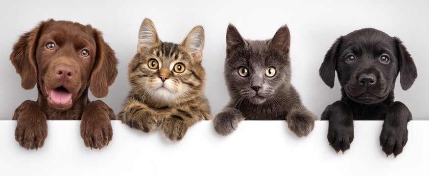 The adorable group of dogs and cats showcasing their playful personalities.