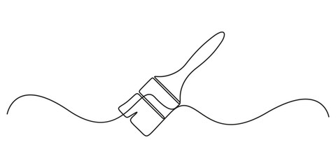Obraz premium Continuous one line drawing of paint brush, Construction and repair. A wide brush paint vector illustration