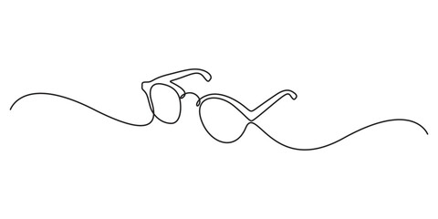 Continuous single line drawing of eyeglasses or sunglasses. Eyeglasses and sunglasses symbol in simple linear style. Editable vector illustration